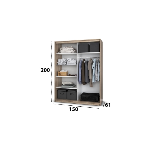 Dressing Deluxe 150x200x61 cm, sonoma cu oglinda