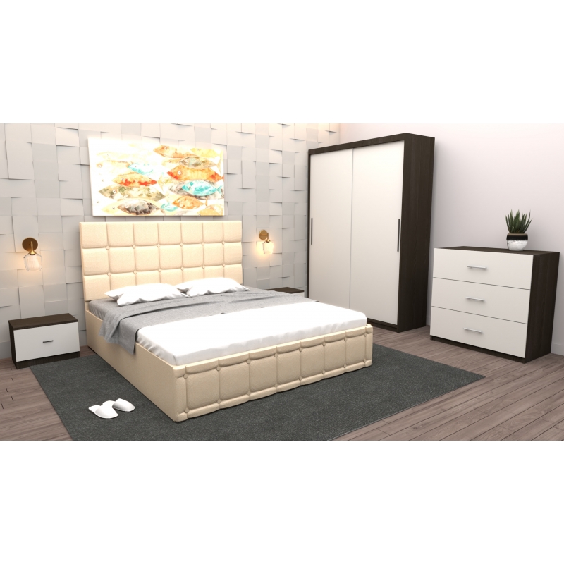 Dormitor Regal cu Pat Tapitat Crem...
