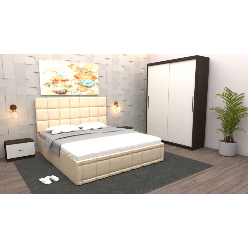 Dormitor Regal cu Pat Tapitat Crem...