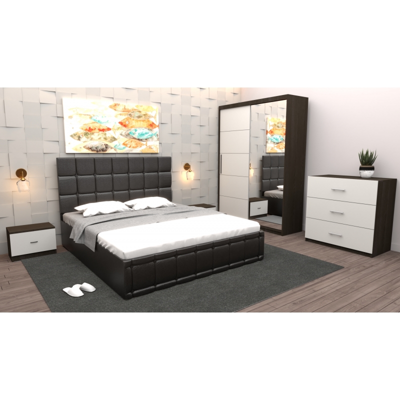 Dormitor Regal cu Pat Tapitat Negru...