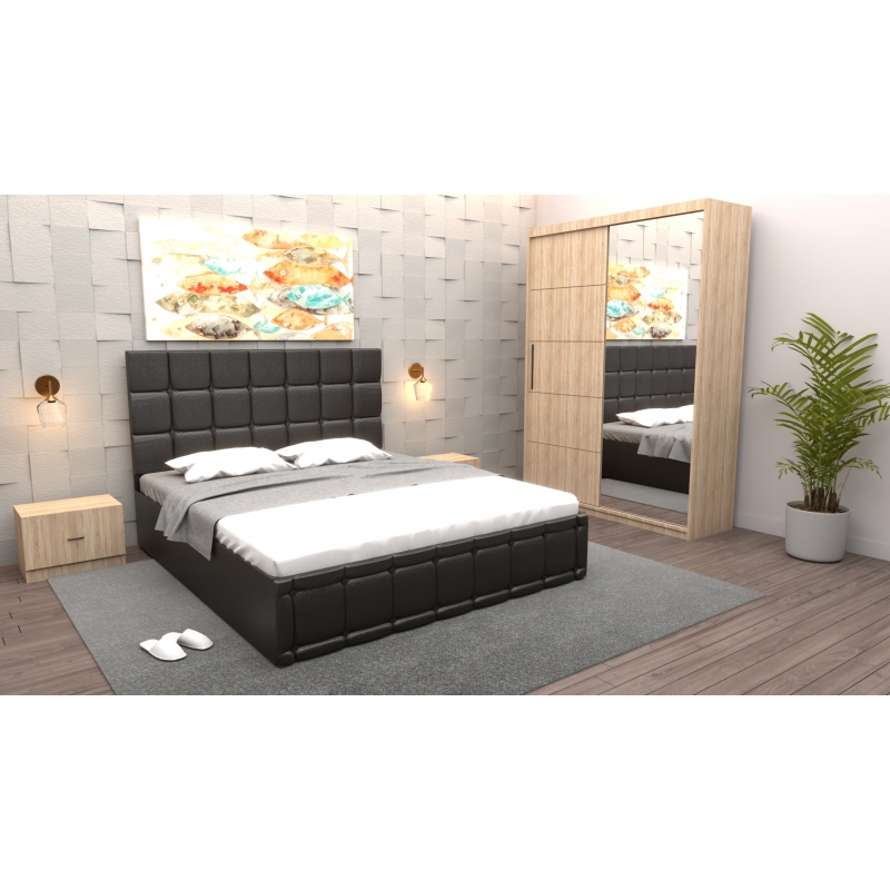 Dormitor Regal cu Pat Tapitat Negru...