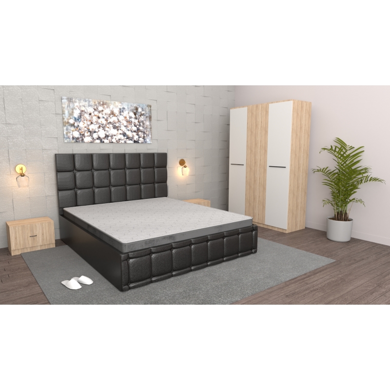 Dormitor Regal Negru Sonoma cu Dulap...