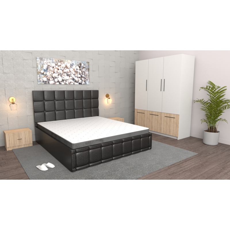 Dormitor Regal Negru Sonoma cu Dulap...