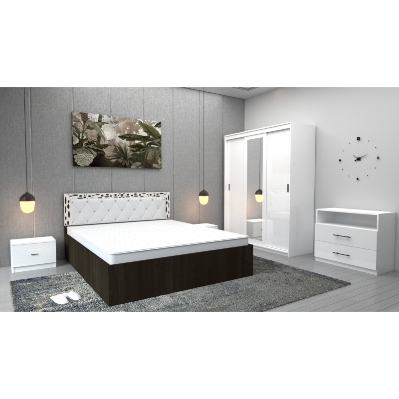 Dormitor Royal Wenge Alb cu Comoda Tv...