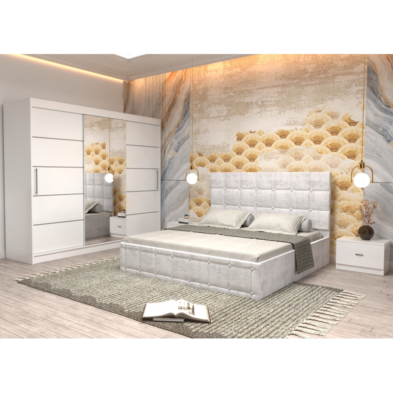 Dormitor Regal cu Pat Tapitat Alb...