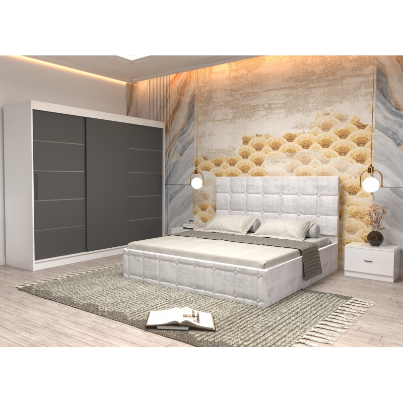 Dormitor Regal cu Pat Tapitat Alb...