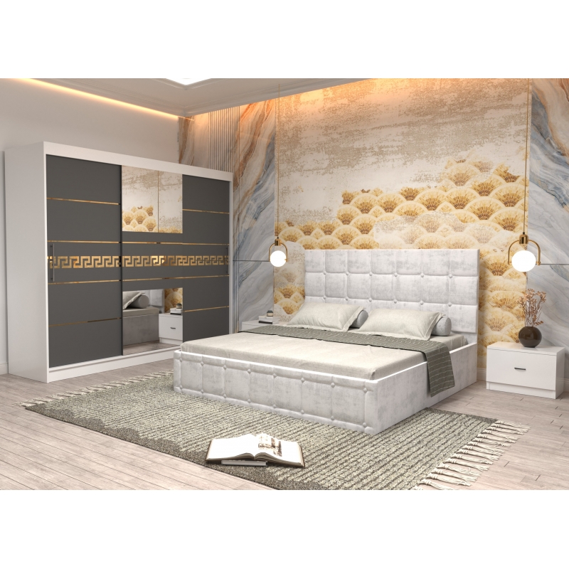 Dormitor Regal cu Pat Tapitat Alb...