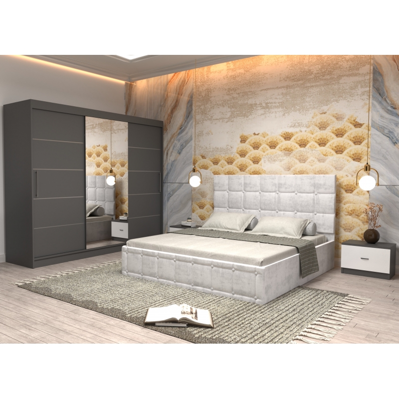 Dormitor Regal cu Pat Tapitat Alb...