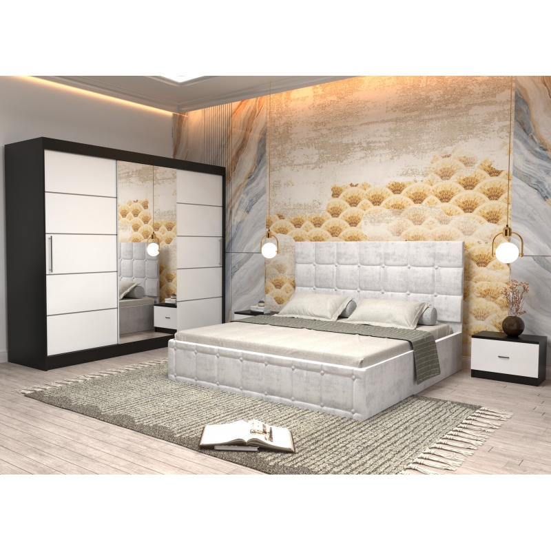 Dormitor Regal cu Pat Tapitat Alb...