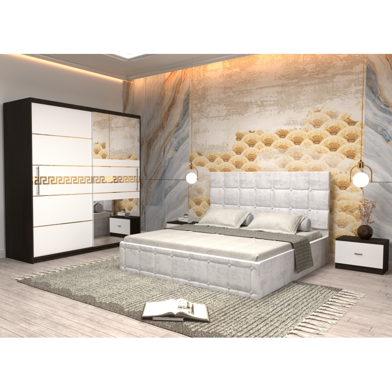 Dormitor Regal cu Pat Tapitat Alb...