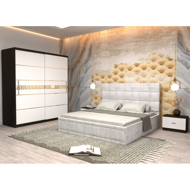 Dormitor Regal cu Pat Tapitat Alb...