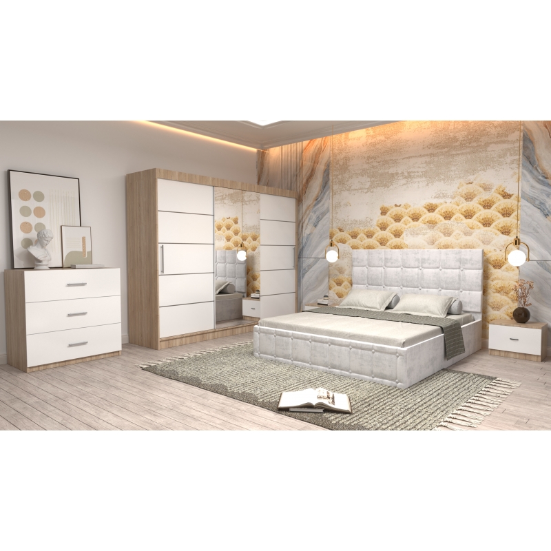 Dormitor Regal cu Pat Tapitat Alb...