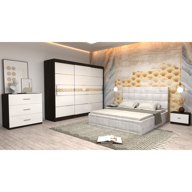 Dormitor Regal cu Pat Tapitat Alb...