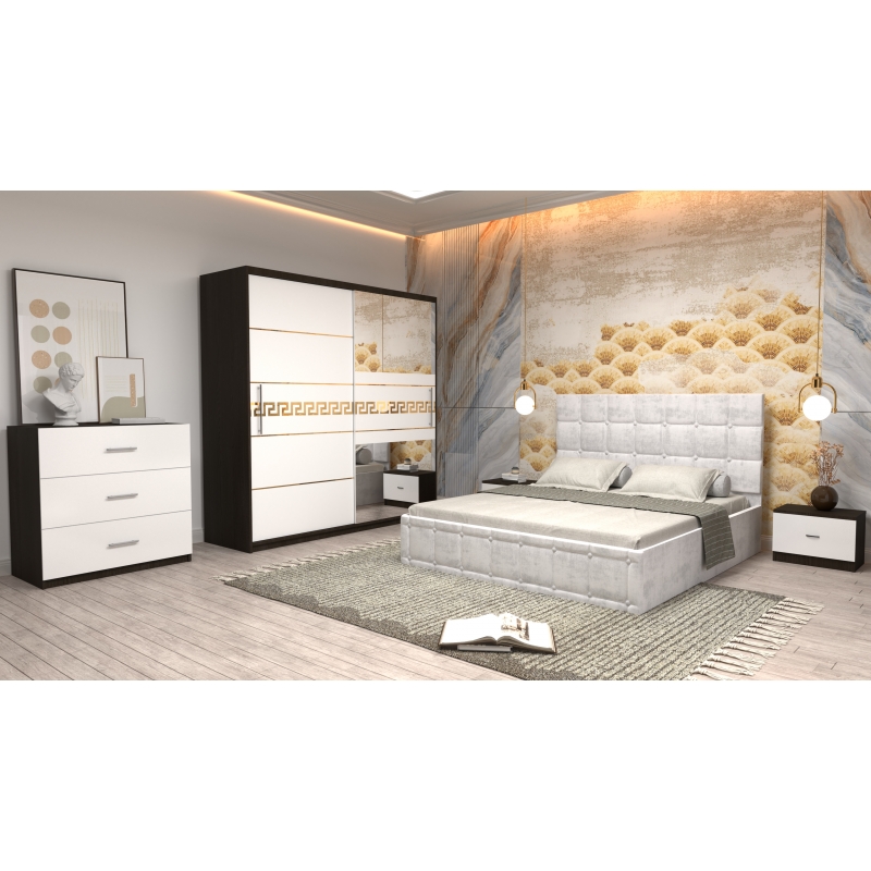 Dormitor Regal cu Pat Tapitat Alb...
