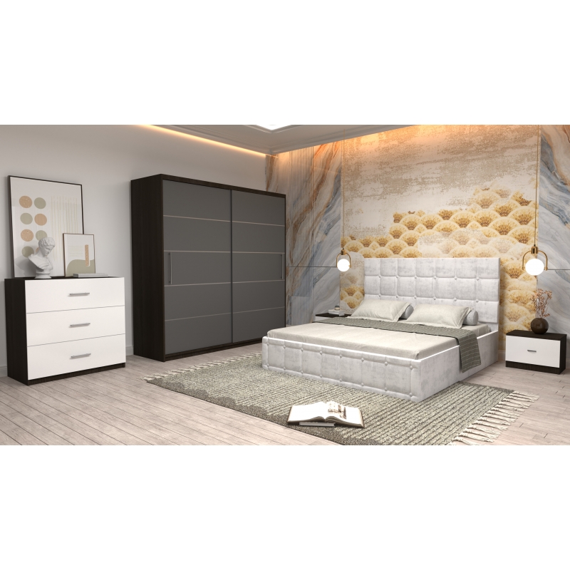 Dormitor Regal cu Pat Tapitat Alb...