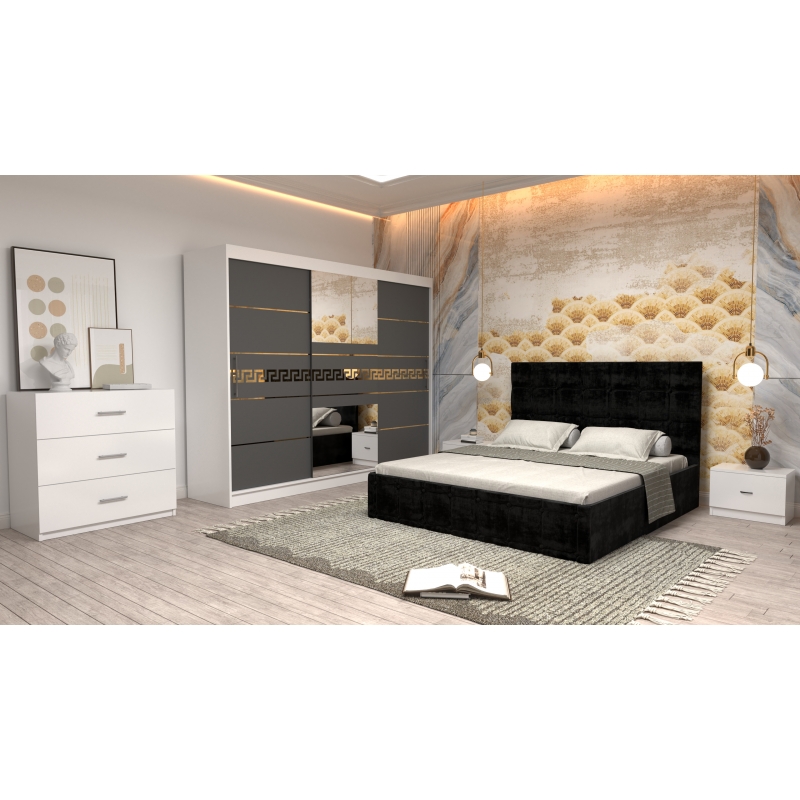 Dormitor Regal cu Pat Tapitat Negru...