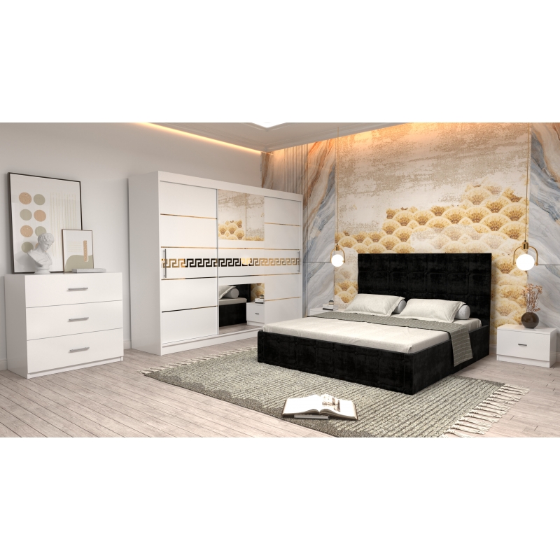 Dormitor Regal cu Pat Tapitat Negru...