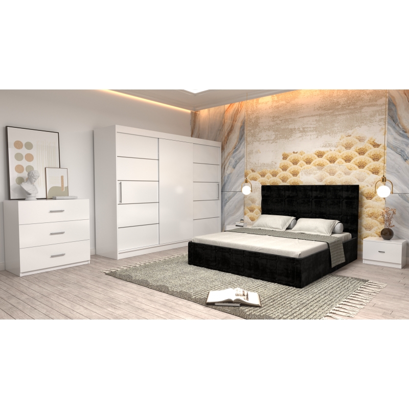 Dormitor Regal cu Pat Tapitat Negru...