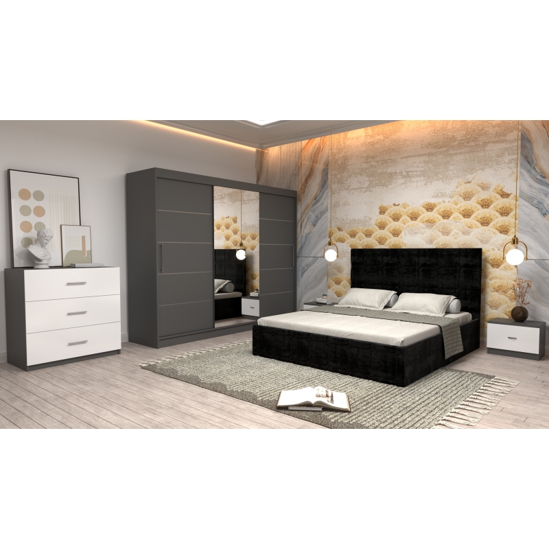 Dormitor Regal cu Pat Tapitat Negru...