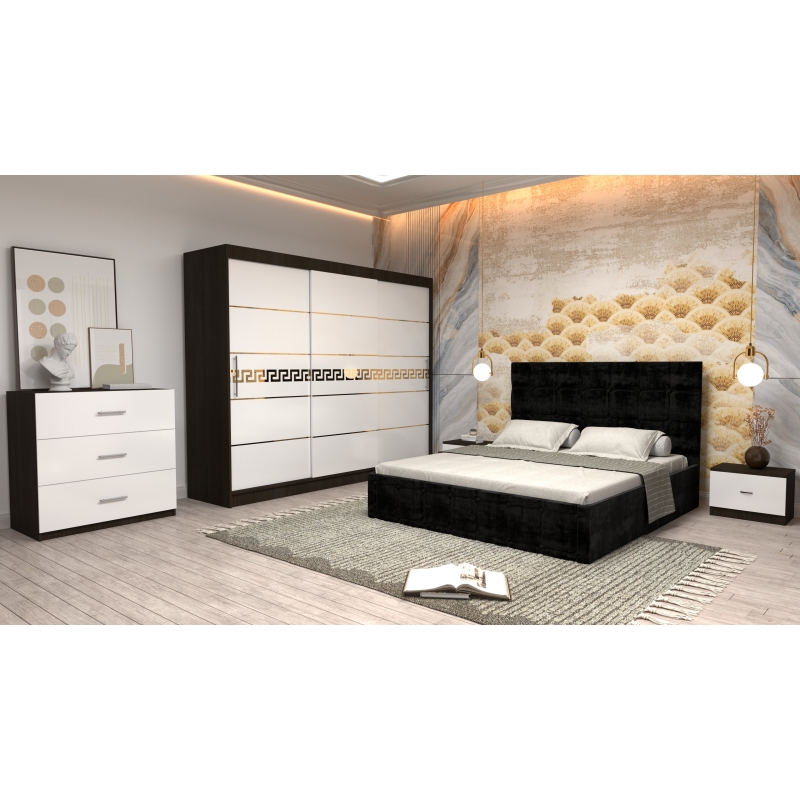 Dormitor Regal cu Pat Tapitat Negru...