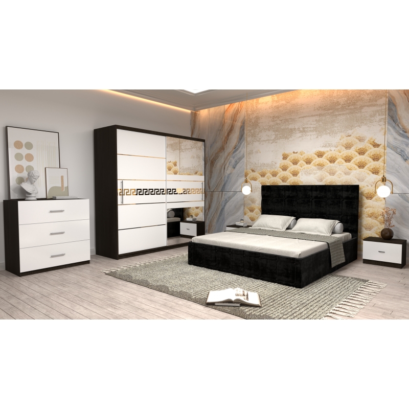 Dormitor Regal cu Pat Tapitat Negru...