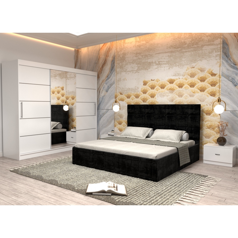 Dormitor Regal cu Pat Tapitat Negru...