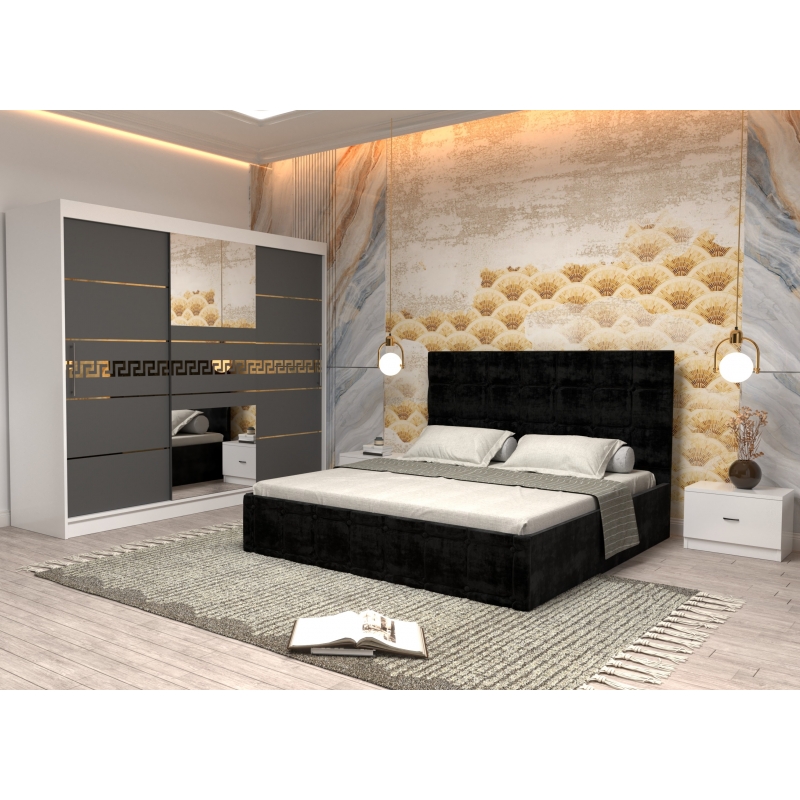 Dormitor Regal cu Pat Tapitat Negru...
