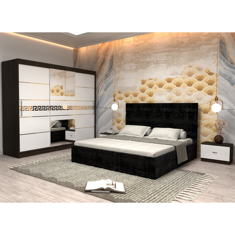 Dormitor Regal cu Pat Tapitat Negru...