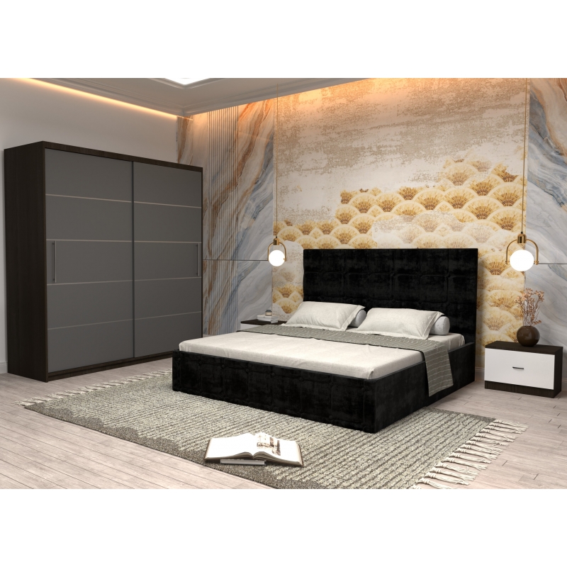 Dormitor Regal cu Pat Tapitat Negru...