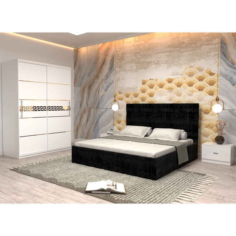 Dormitor Regal cu Pat Tapitat Negru...