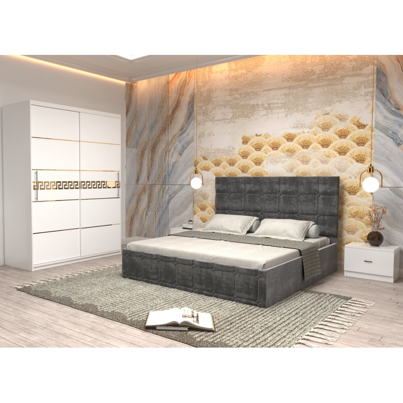 Dormitor Regal cu Pat Tapitat Gri...