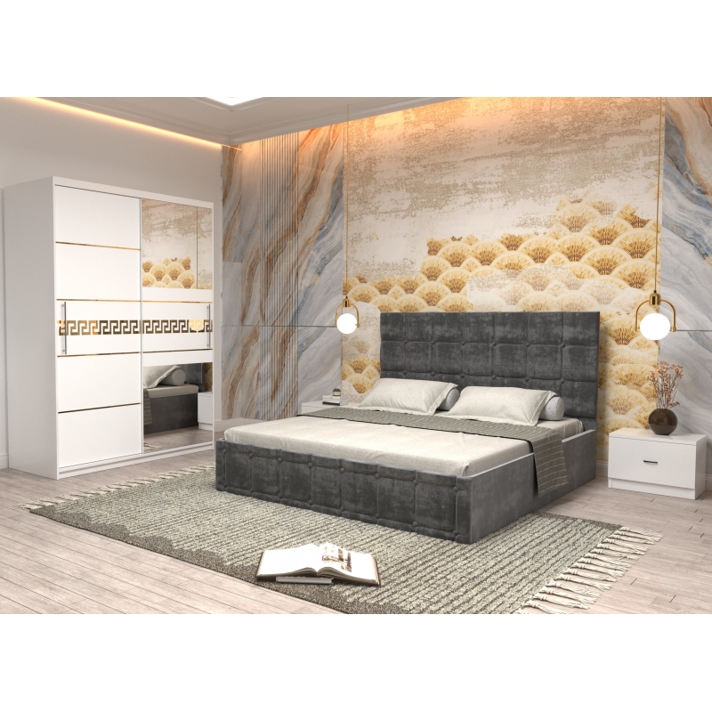 Dormitor Regal cu Pat Tapitat Gri...