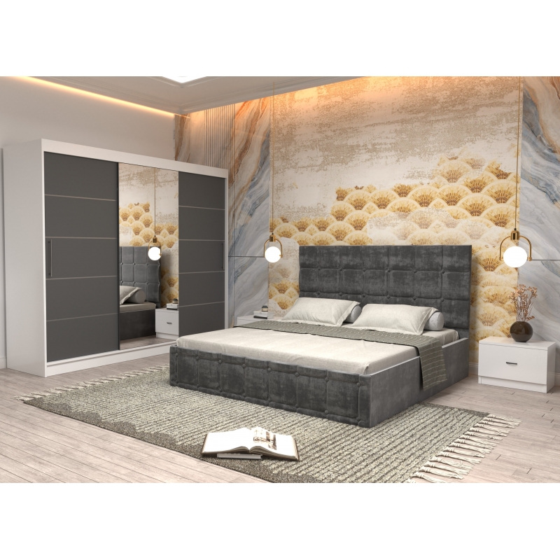Dormitor Regal cu Pat Tapitat Gri...