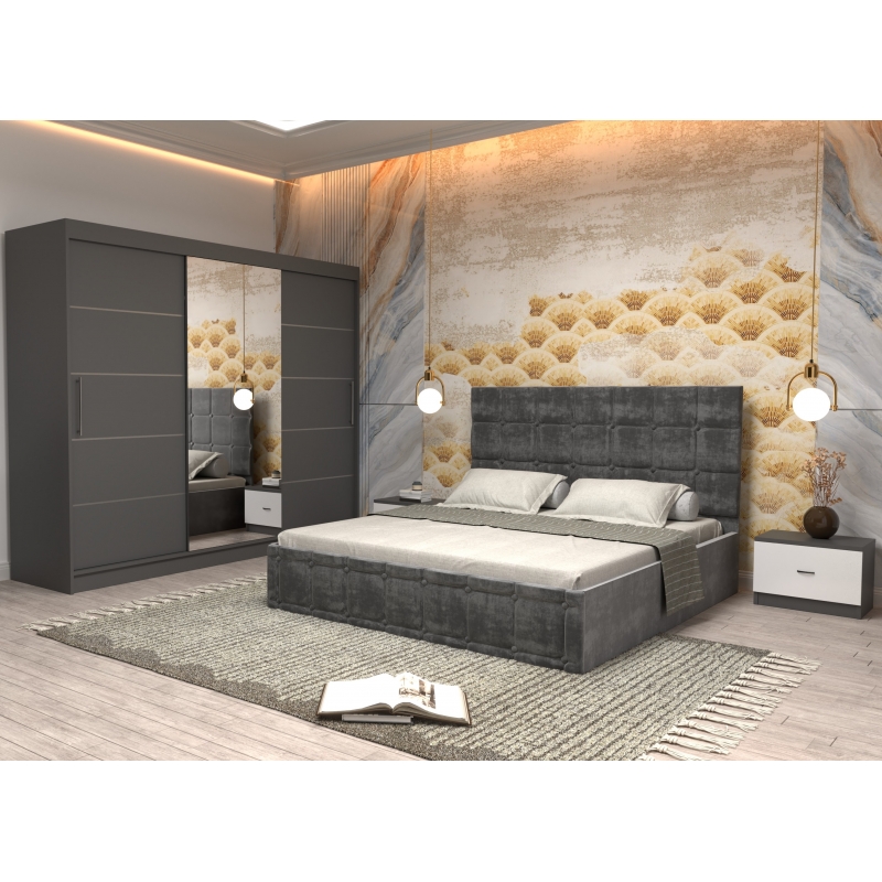 Dormitor Regal cu Pat Tapitat Gri...