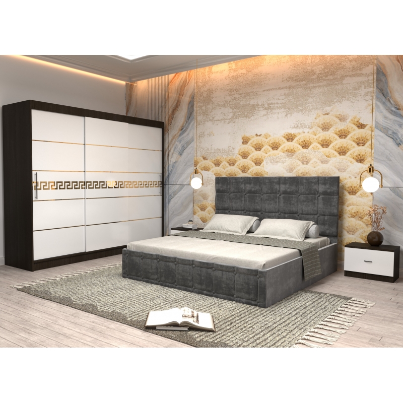 Dormitor Regal cu Pat Tapitat Gri...