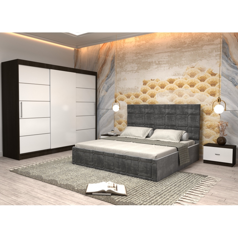 Dormitor Regal cu Pat Tapitat Gri...