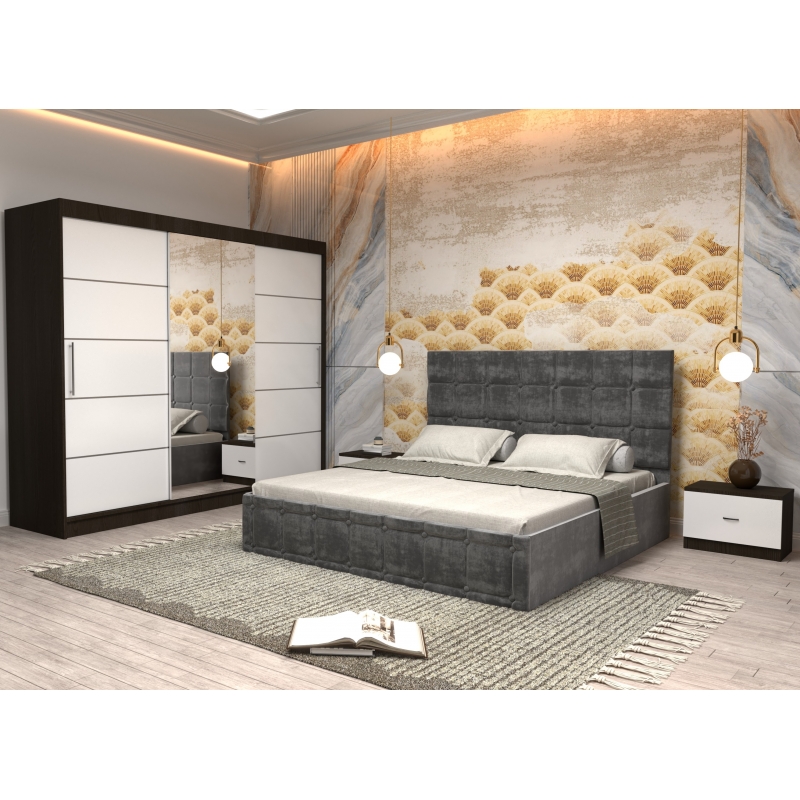 Dormitor Regal cu Pat Tapitat Gri...
