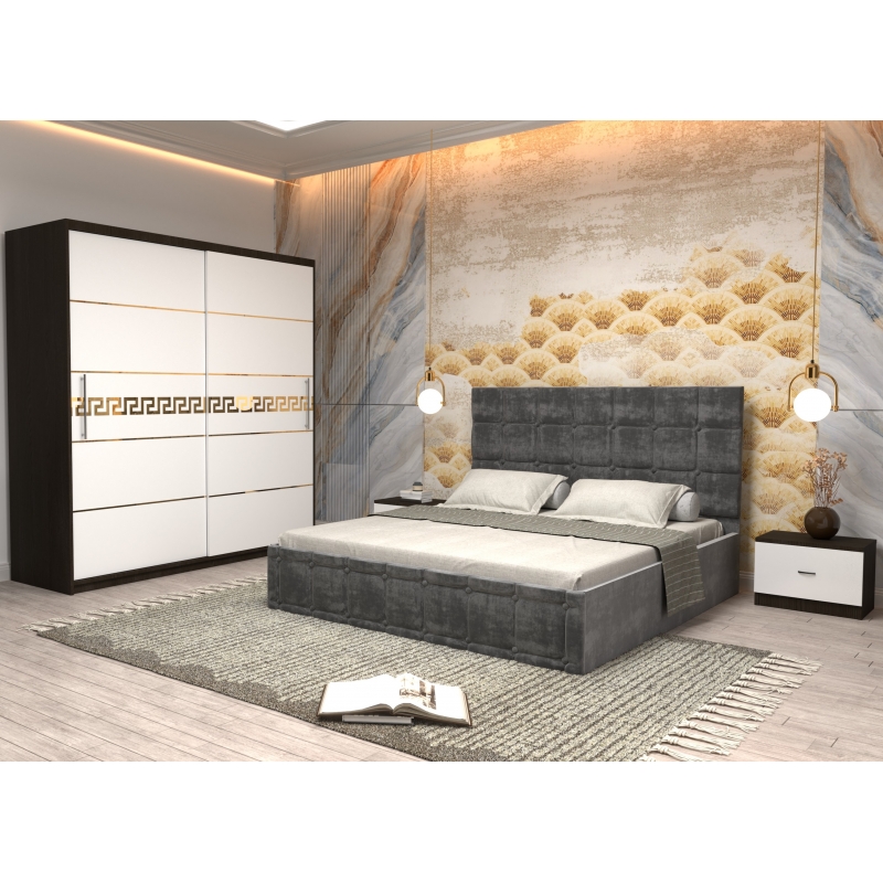 Dormitor Regal cu Pat Tapitat Gri...