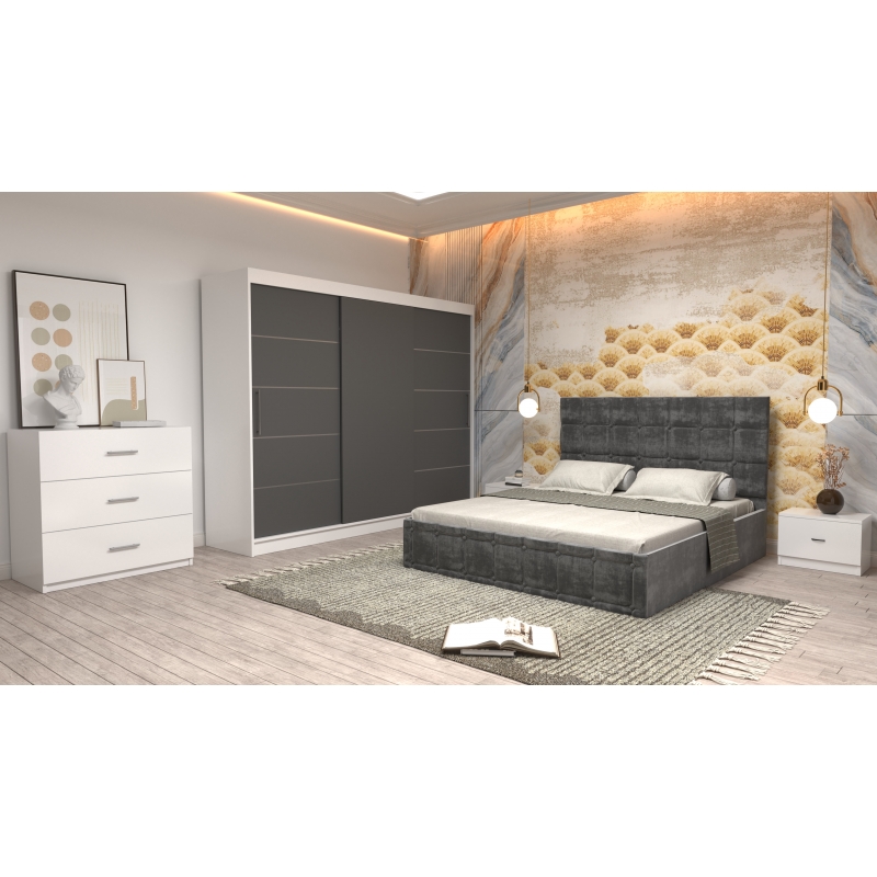 Dormitor Regal cu Pat Tapitat Gri...