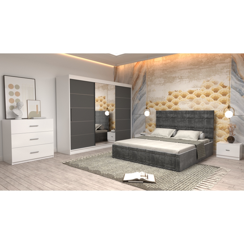 Dormitor Regal cu Pat Tapitat Gri...