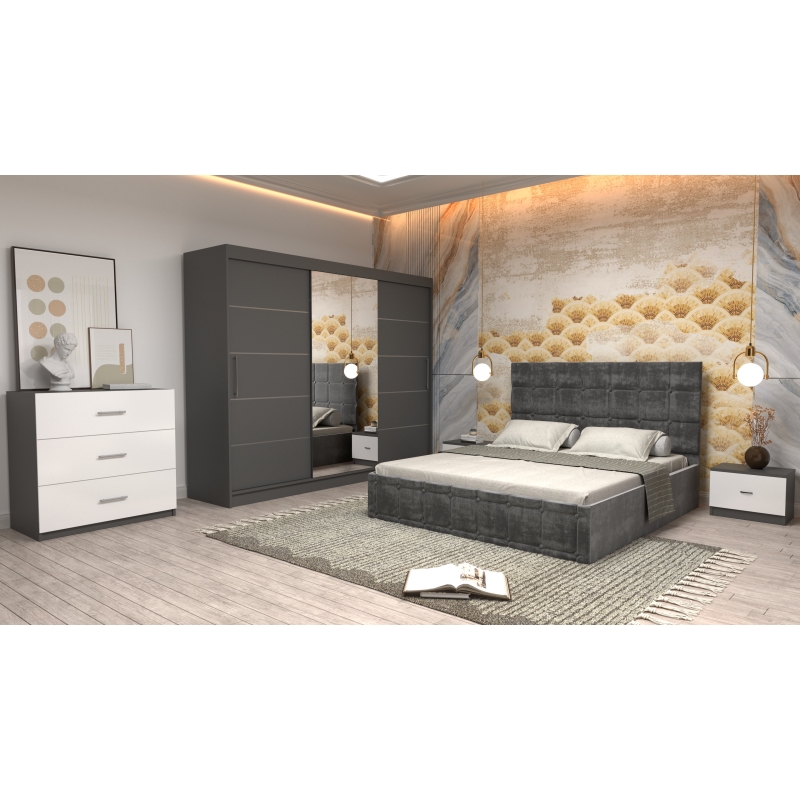 Dormitor Regal cu Pat Tapitat Gri...