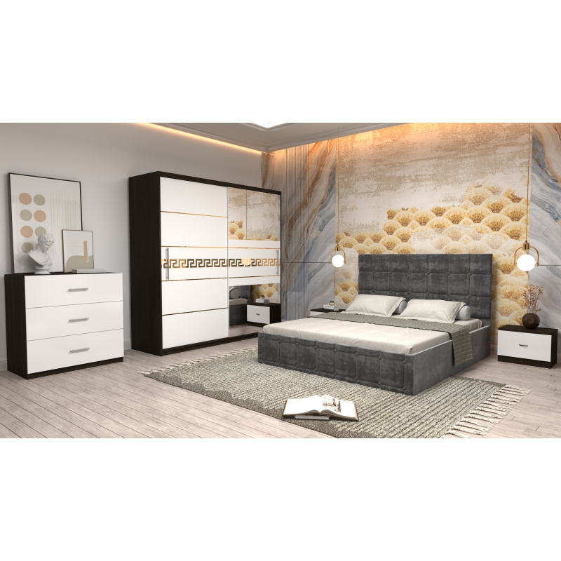Dormitor Regal cu Pat Tapitat Gri...