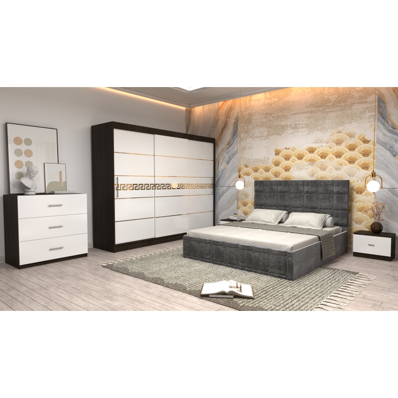 Dormitor Regal cu Pat Tapitat Gri...