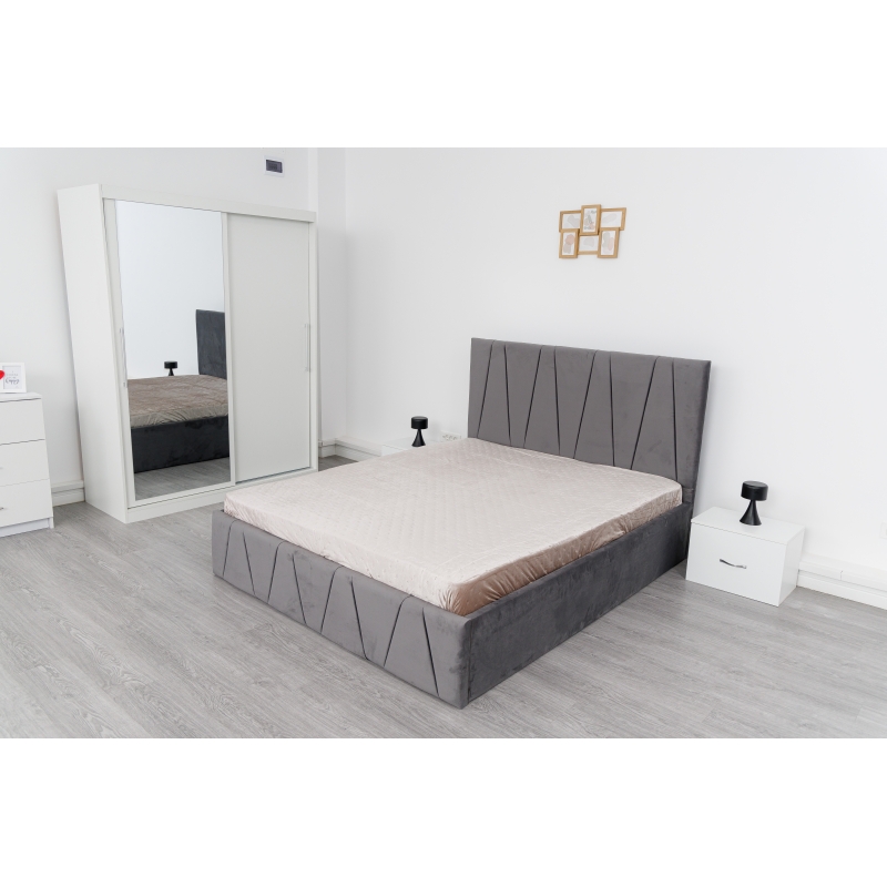 Dormitor Complet Eric Alb Gri cu Pat...