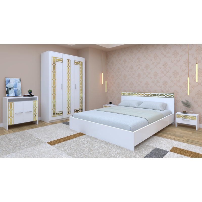 Set Dormitor Star Daria Gold Alb...