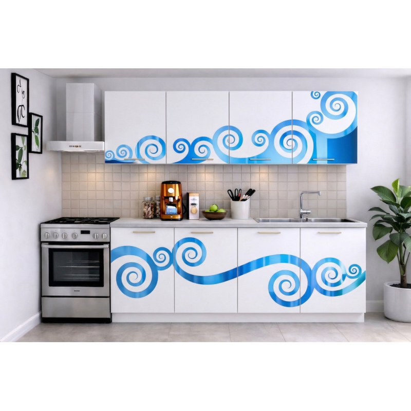 Bucatarie Roma 200 cm Alb cu Ornament...